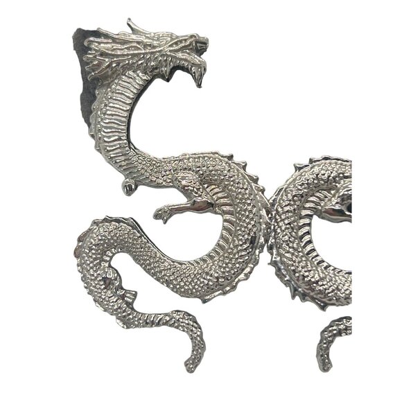Silver Dragon Earrings Mystical Chinese Fantasy Intricate Detailing 2.25" - Picture 2 of 4